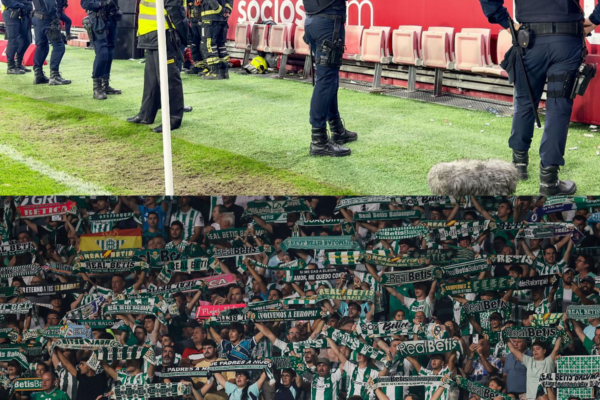 AFICIONADOS DEL BETIS MUESTRAN SU APOYO A CEUTA Y LANZAN CÁNTICOS CONT...